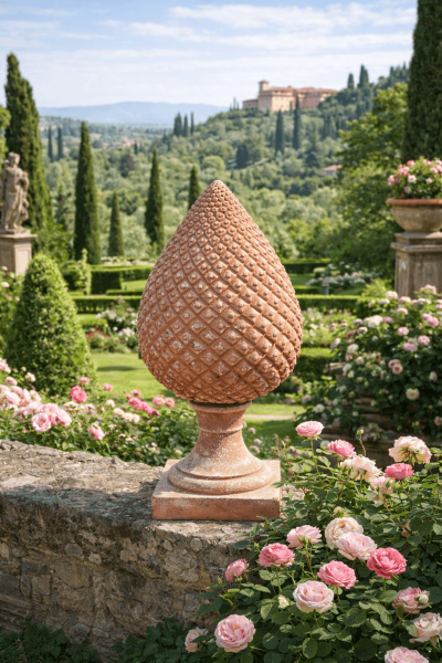 Großer Pinienzapfen aus Impruneta Terracotta – handgefertigte Skulptur für Garten & Säulen